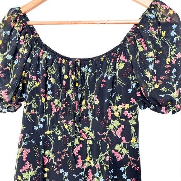 Miami Womens Akiko Floral Off-the-Shoulder Puff Sleeve Mini Dress Black Small - Picture 4 of 8